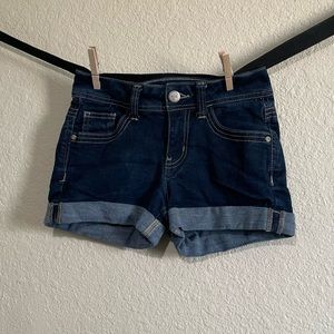 Mid-rise Dark Wash Denim Shorts. Size 0